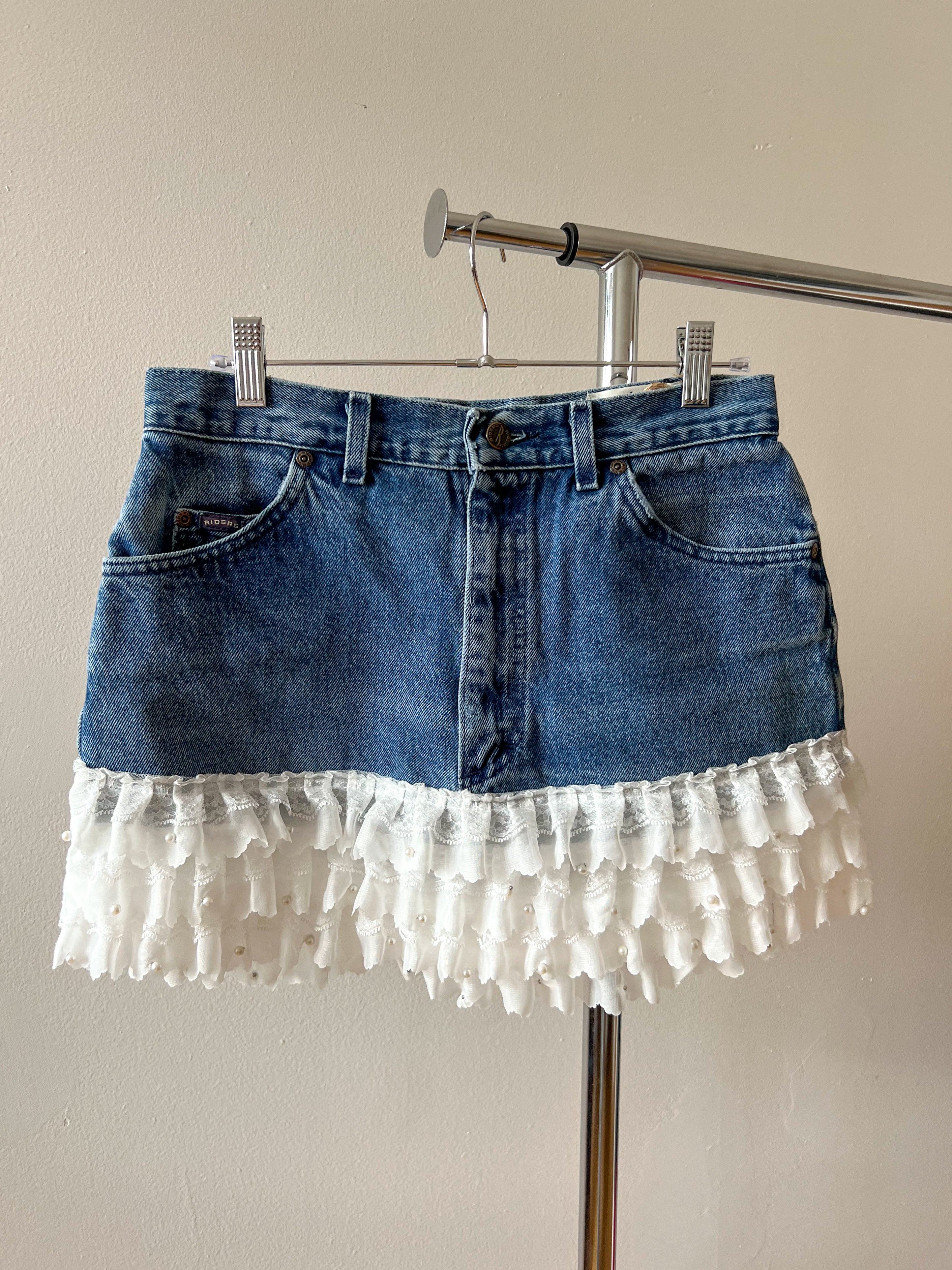 Ruffle Trim Denim Skirt
