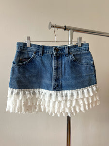 Ruffle Trim Denim Skirt