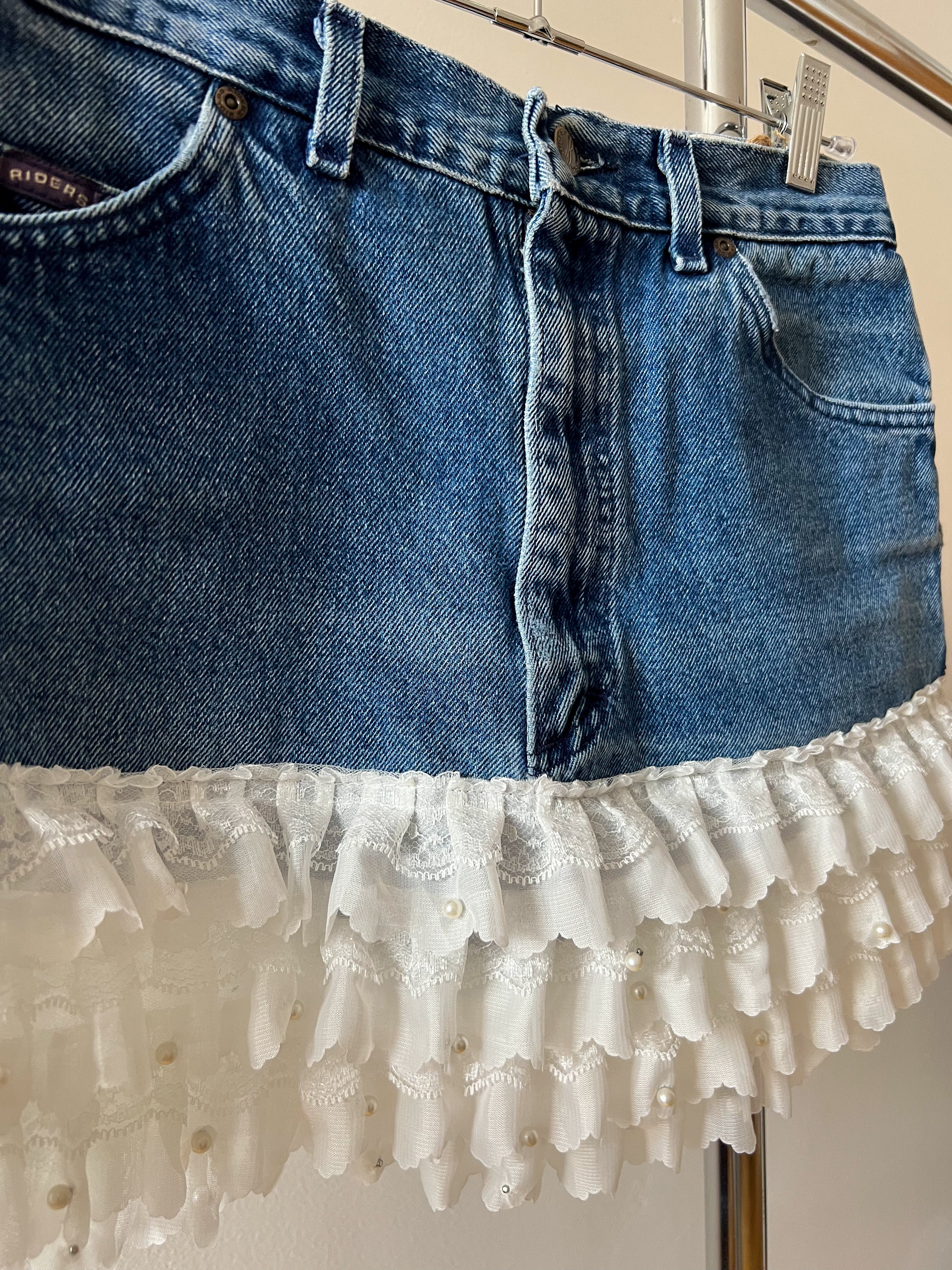 Ruffle Trim Denim Skirt