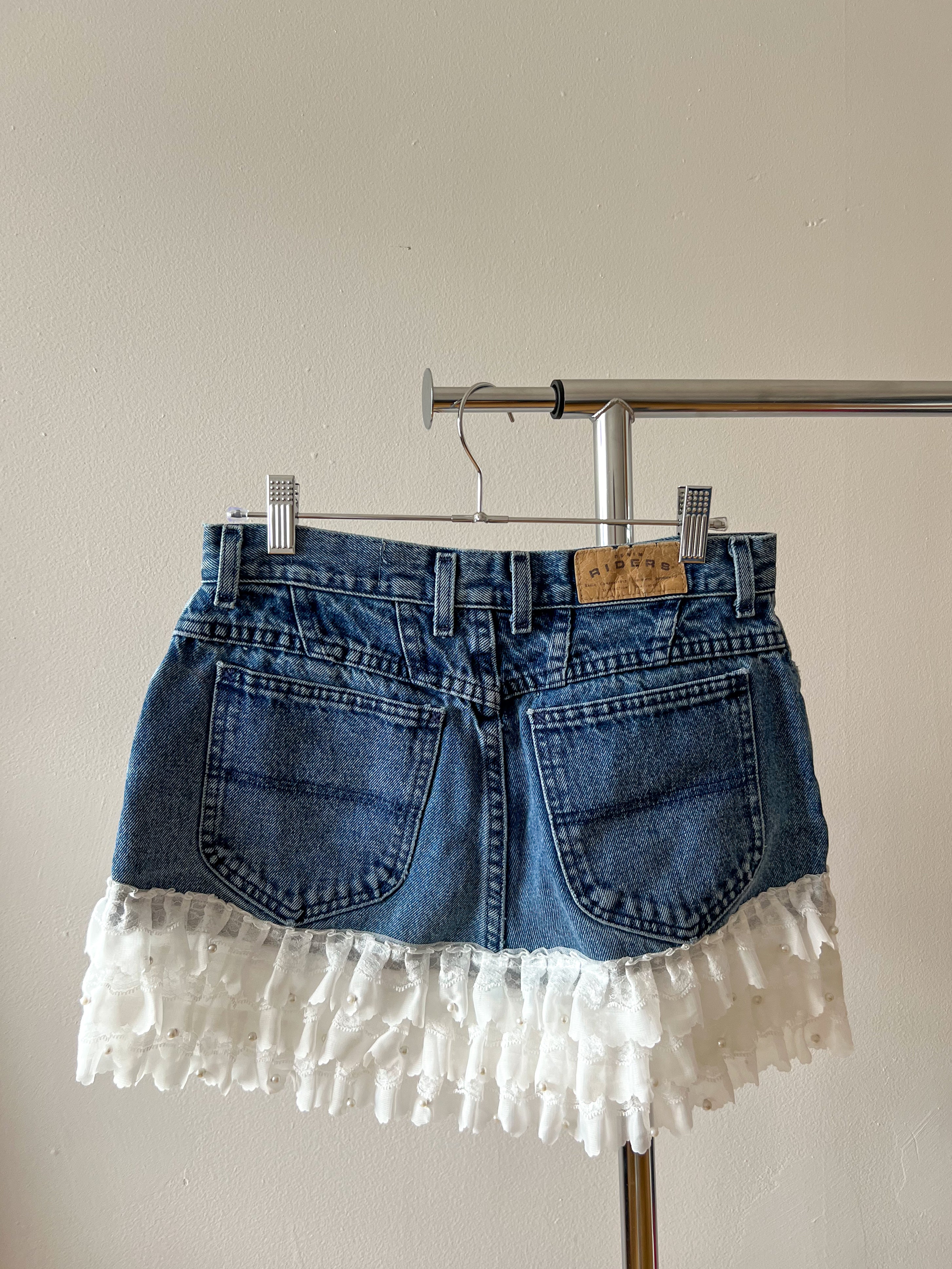Ruffle Trim Denim Skirt