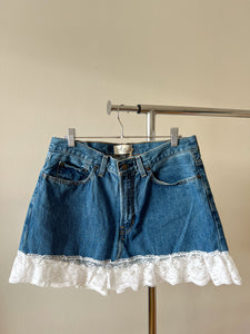 Lace Trim Denim Skirt