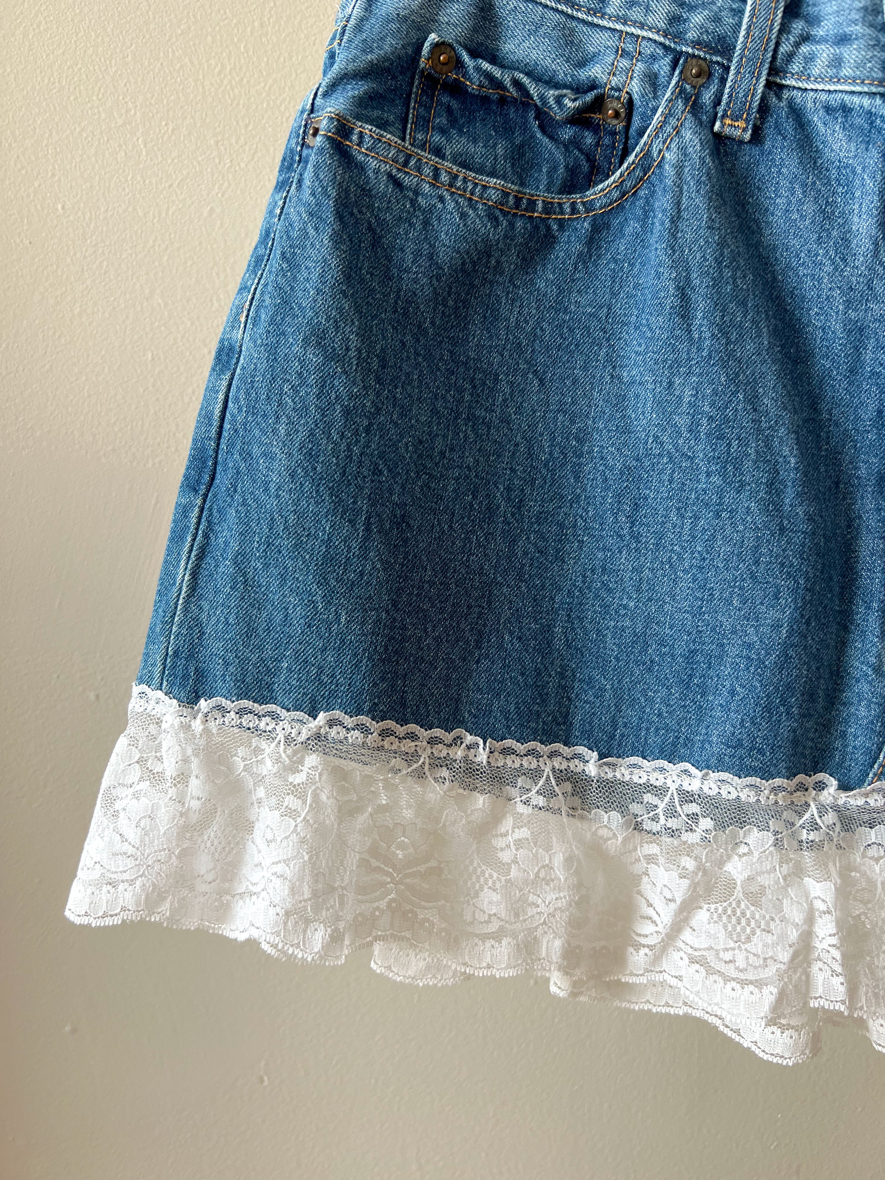 Lace Trim Denim Skirt