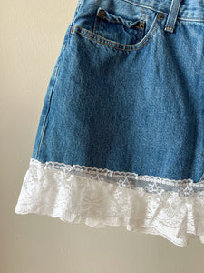 Lace Trim Denim Skirt