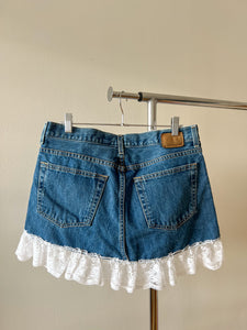 Lace Trim Denim Skirt