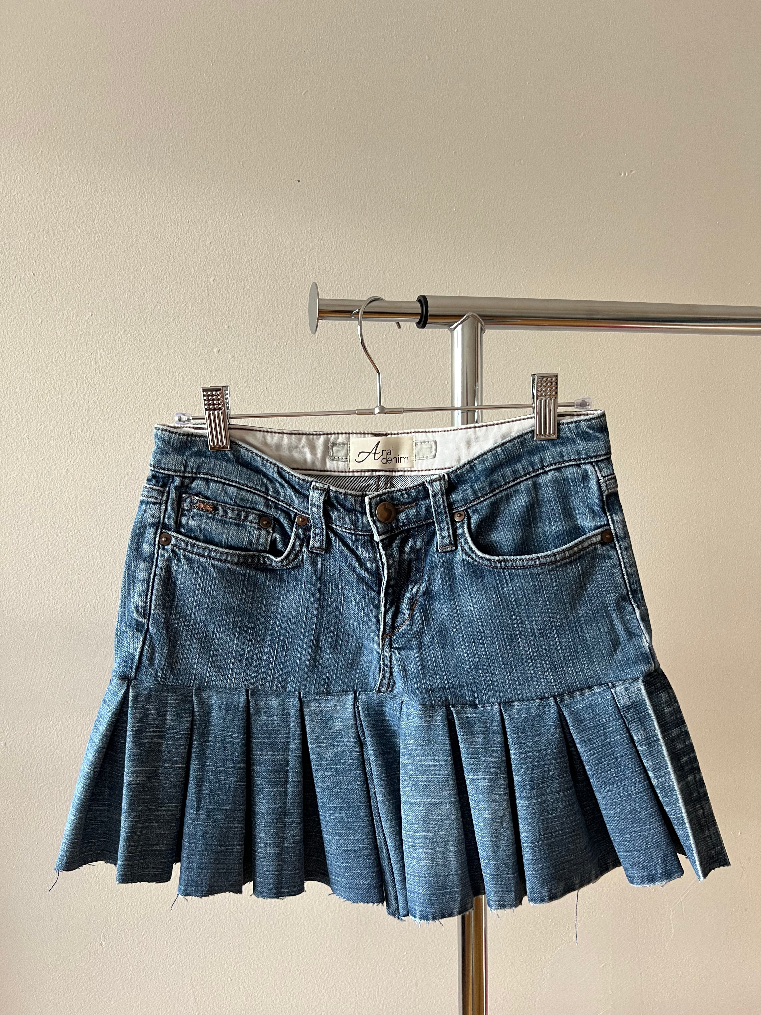 Pleated Denim Skirt