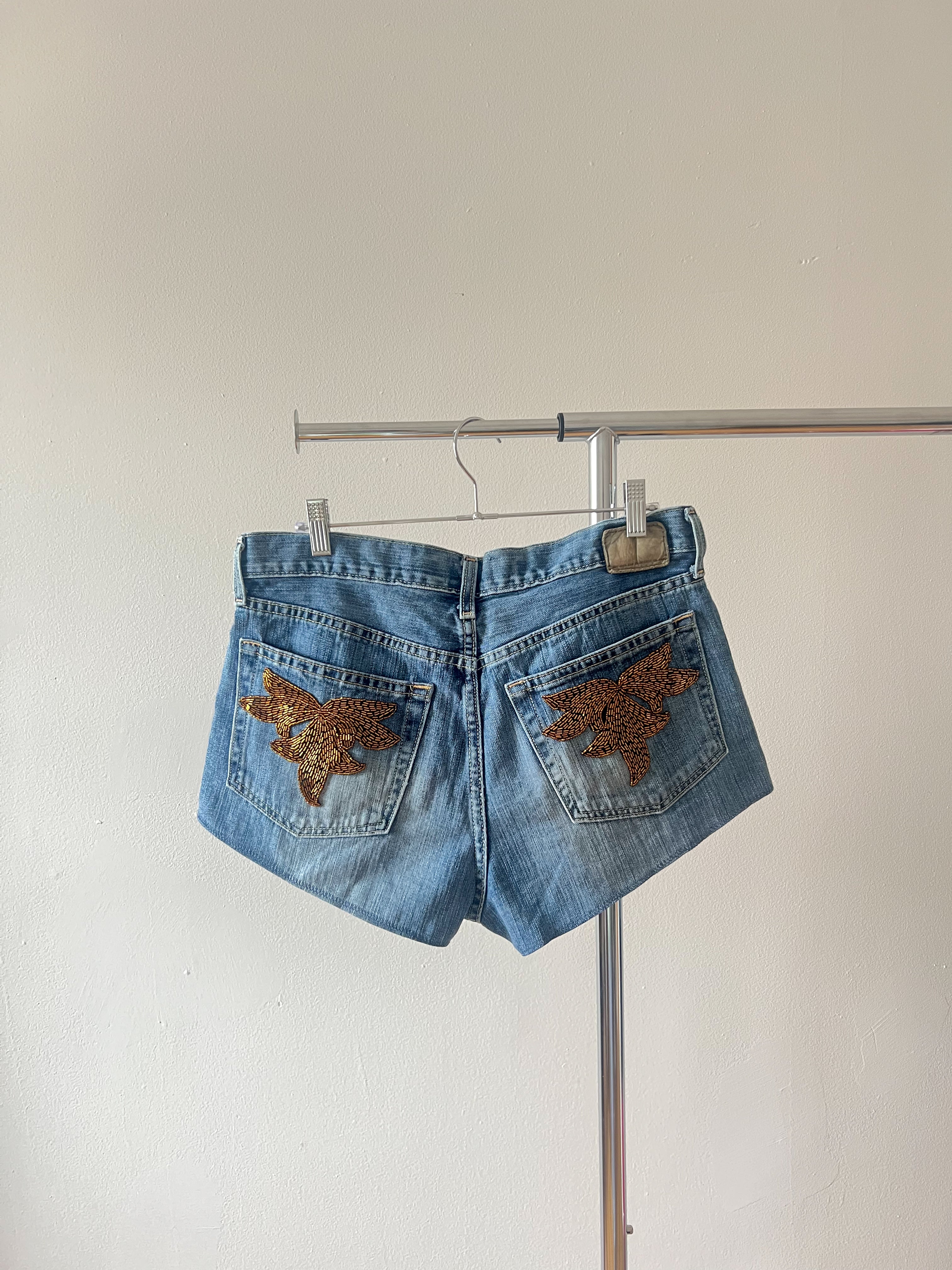 Beaded Denim Shorts