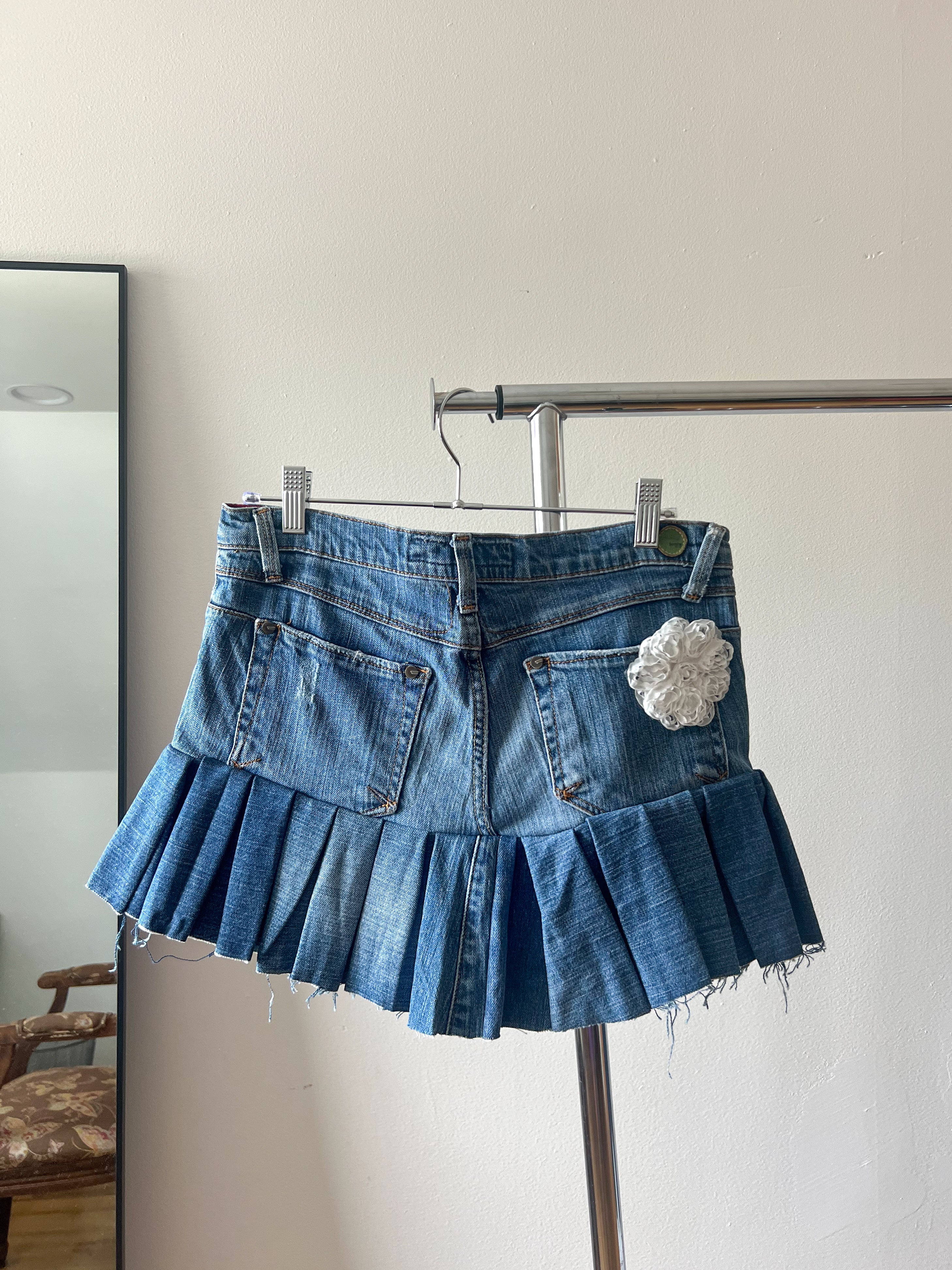 Pleated Denim Skirt